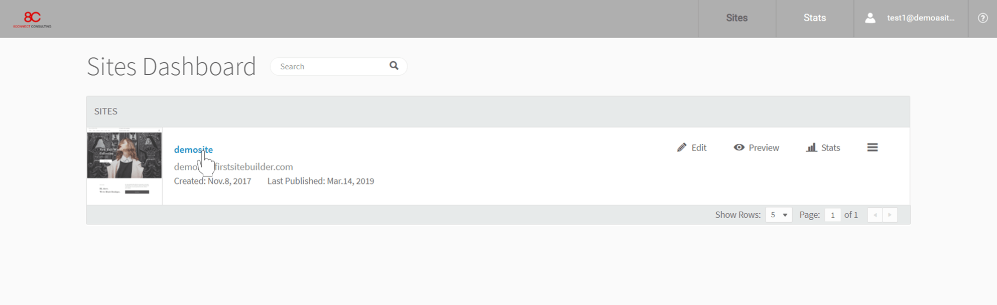 To build your website, click on site name or